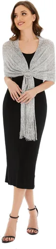 Miniatura 6 de Chales metálicos brillantes y envolturas con hebilla, para vestidos de noche, fiestas, bodas, novias, damas de honor