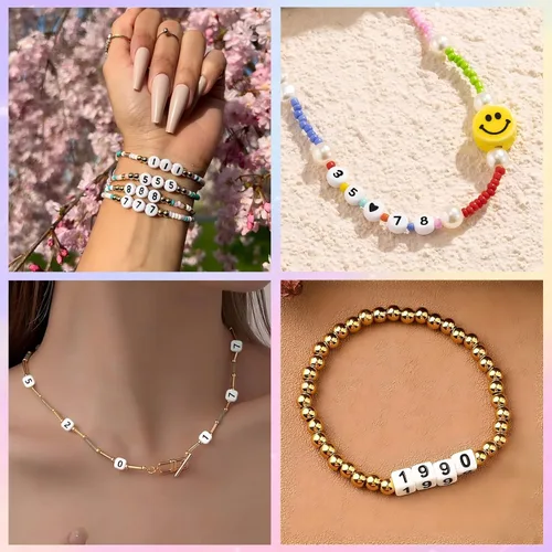 Miniatura 4 de 300 piezas de cuentas de número 0 redondas de 4x7mm, cuentas de número acrílico individual para hacer pulseras con dijes Redondo - 0