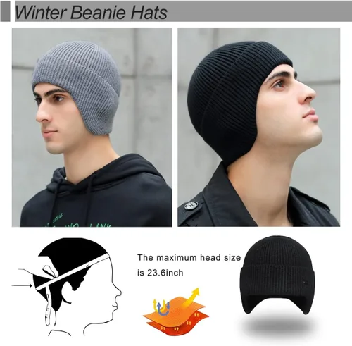 Miniatura 22 de Gorros de invierno para hombre, para exteriores, elásticos, de punto, con orejeras, resistentes al viento