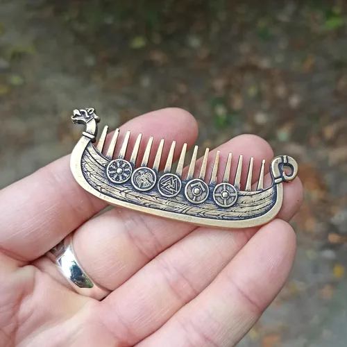 Miniatura 7 de Peine de metal para barba Viking Drakkar Custom bigote cuidado y belleza