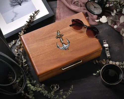 Miniatura 2 de Shanik Caja de reloj grande de madera para hombre, almacenamiento personalizado con 5 ranuras para relojes, caja organizadora para cosas personales