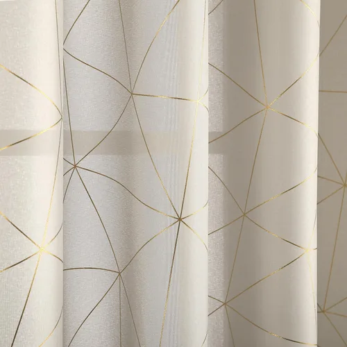 Miniatura 31 de Taisier Home Paneles de Cortinas de Ventana de Lino Dorado con Ojales Estampado de Lámina de Azulejos Geométricos Marroquíes Metálicos Cortinas