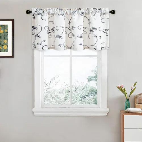 Miniatura 47 de VOGOL - Cenefa de cortinas bordadas con vides, cenefa con bolsillo para ventanas, 52 x 18 pulgadas, verde pasto