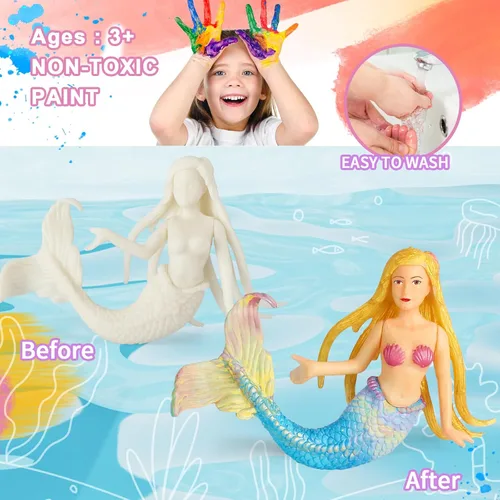 Miniatura 4 de BESTYMXY Kit de pintura de juguetes de sirena, kit de pintura de sirena, juego de arte para niños, juego de arte y manualidades de sirena, juguetes