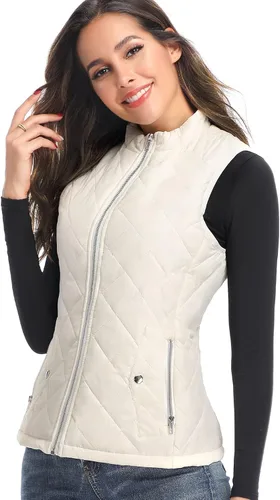 Miniatura 2 de LONGKING Chaleco de mujer, cuello alto, ligero, con cremallera, acolchado para mujer
