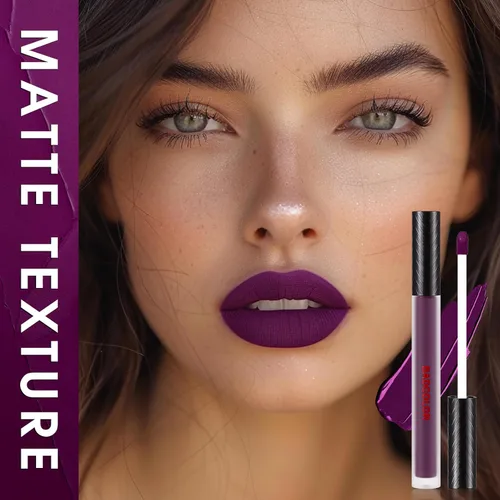 Miniatura 5 de Juego de lápiz labial líquido mate BADCOLOR de 3 colores, maquillaje de Halloween en púrpura, burdeos y rosa roja, juego de brillo labial de alta