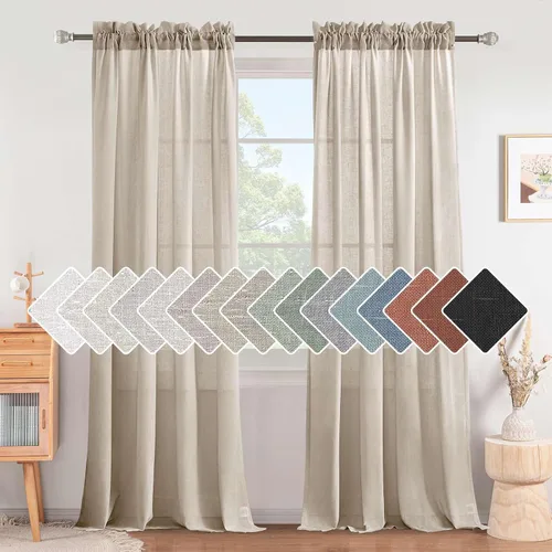 Miniatura 19 de H.VERSAILTEX Cortinas de Lino con Textura Filtradoras de Luz para Tratamiento de Ventanas de Sala de Estar, Cortinas Naturales Duraderas