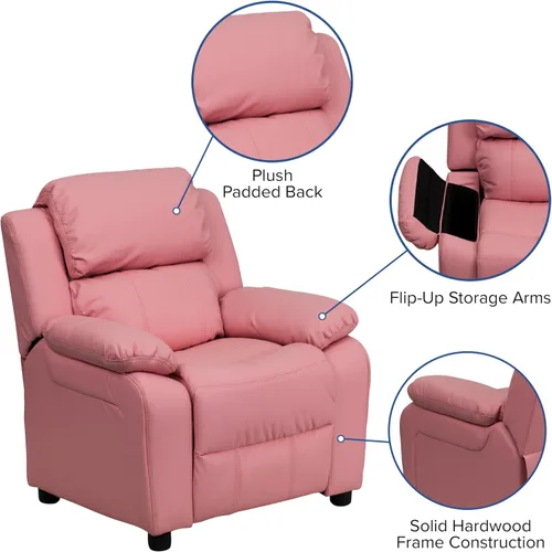 Miniatura 5 de Flash Furniture, sillón reclinable de lujo, muy acolchado, de vinilo color beige, con apoyabrazos con compartimento de almacenamiento, para niños