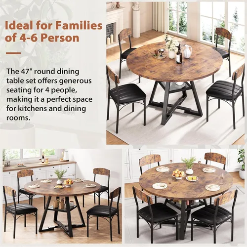 Miniatura 6 de Juego de mesa de comedor redonda para 4, mesa de cocina y sillas para 4, mesa circular redonda con pedestal para comedor cena mesa auxiliar, 5