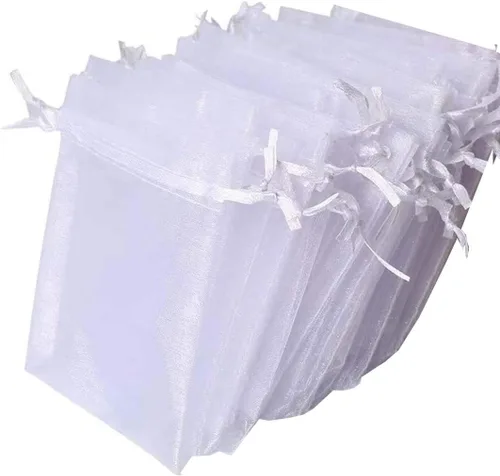 100 piezas de bolsas de regalo de 5x7 pulgadas, tela de organza transparente y clara, bolsitas blancas con cordón para regalos de baby shower, Blanco
