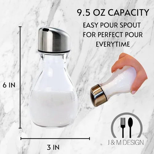 Miniatura 3 de J&M DESIGN Dispensador de azúcar acrílico con boquilla de acero inoxidable para café, té y hornear, recipiente de 9.5 onzas
