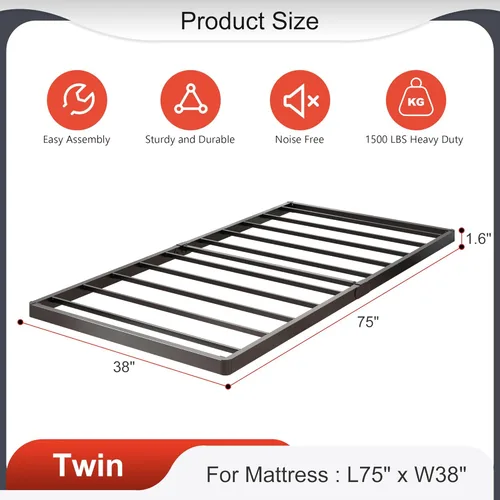 Miniatura 2 de Yicensen - Base de cama de perfil bajo con somier metálico de 1,6 pulgadas, resistente para cama individual, base de colchón robusta, fácil montaje