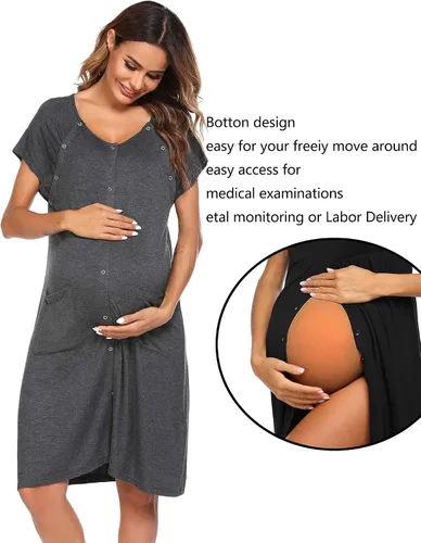 Miniatura 2 de Ekouaer Vestido de enfermería 3 en 1 para el partopartohospital, camisón de maternidad para lactancia materna con botón S-XXL
