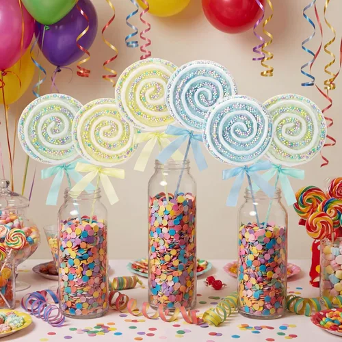 Miniatura 5 de JellyArch 6 piezas de 16 pulgadas grandes decoraciones de fiesta de caramelos gigantes de piruleta con palos para árbol de Navidad, piruleta pastel