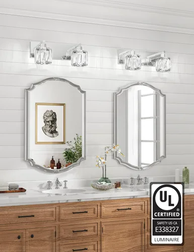 Miniatura 5 de VOLISUN Luces de Tocador de Cristal - 2 Luces Modernas de Acero Inoxidable para Baño Sobre Espejo, Acabado Cromado - Certificado UL
