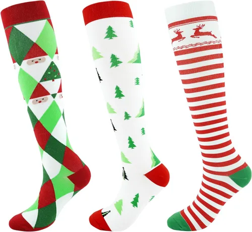Junely - Calcetines de compresión para mujer, medias altas hasta la rodilla para correr, enfermeras, apoyo al trabajo, regalos de embarazo, 3 pares