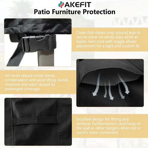 Miniatura 4 de AKEfit Fundas para Muebles de Patio, 500D Impermeable de Servicio Pesado para Mesa de Patio Cuadrada y Rectangular para Exteriores y Fundas de Negro