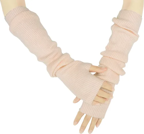 Miniatura 27 de Guantes cálidos de cachemira de brazo largo para mujer, guantes de invierno acogedores sin dedos, calentadores de brazos suaves, gran regalo