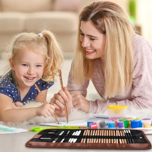 Miniatura 7 de YunQiDeer Lápices de dibujo, suministros de arte, kit de lápices de boceto para niños y adultos, juego de lápices de arte de grafito de carbón