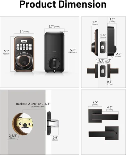 Miniatura 6 de Zowill Juego de cerradura electrónica de puerta de entrada sin llave con 2 manijas, con teclado, bloqueo automático, contraseña antimiradas/código