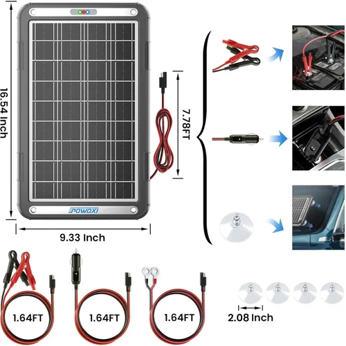 Miniatura 9 de POWOXI Cargador de Batería Solar para Automóvil de 12V: Cargador de Goteo Solar de 15W Mantenedor con Controlador MPPT para Automóvil - RV Barco