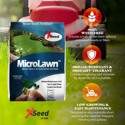 Miniatura 2 de X-Seed Microlawn - Mezcla de semillas de césped y microtrébol: césped denso autoalimentable, sol y sombra, elimina las malas hierbas, alto tráfico