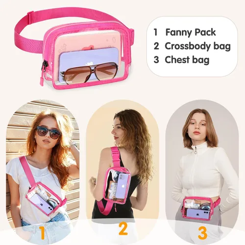 Miniatura 5 de Riñonera transparente aprobada para estadios, bolsa de cinturón transparente, cangurera transparente para mujeres y hombres con correa ajustable
