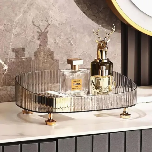 Organizador de Maquillaje y Perfume, Bandeja de Tocador, Bandeja de Cosméticos y Cuidado de la Piel, Organizador de Encimera para Baño, Transparente