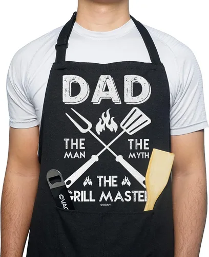 Miniatura 8 de VAGAVY 100% Algodón, Delantales Negros Divertidos para Hombres, Papá, Esposo - Cumpleaños, Día del Padre, Regalos de Parrilla para Papá, Esposo.