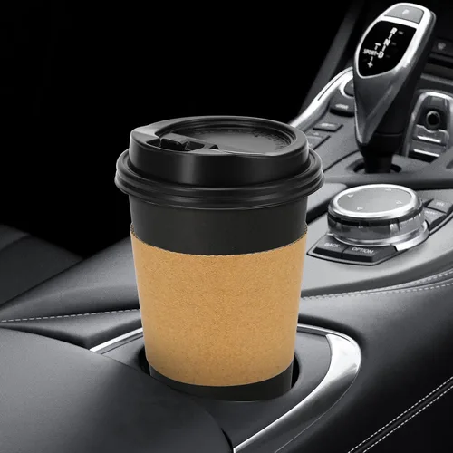 Miniatura 5 de Lamosi Paquete de 100 unidades de tazas de café desechables de 16 onzas con tapas y fundas, negras, a prueba de fugas, para llevar, tazas de café