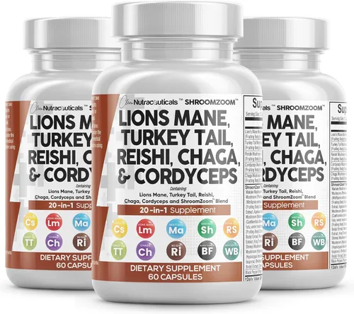 Miniatura 11 de Clean Nutraceuticals Lions Mane - Suplemento de hongos 20 en 1 con Turkey Tail Reishi Cordyceps Chaga Maitake Meshima Poria Cocos Shiitake Oyster