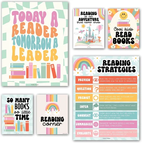 Miniatura 19 de Hadley Designs Pósteres de lectura para decoración de aula primaria y biblioteca, 6 decoraciones de esquina de lectura para decoraciones de aula