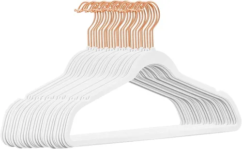 Miniatura 10 de TIMMY Perchas de terciopelo – Juego (paquete de 50) perchas ultrafinas con construcción resistente, soporta hasta 10 libras – Acabado rosa rubor