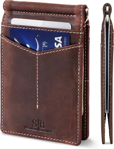 Miniatura 25 de Serman Brand RFID billetera de bloqueo Slim Bifold – cuero genuino minimalista bolsillo frontal carteras para hombres con clip para dinero, cartera