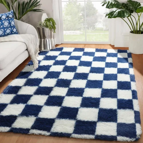 Miniatura 46 de KICMOR - Tapete a cuadros afelpado, peludo, mullido, color beige y blanco crema, pequeño, de 2 x 3 pies, para dormitorio, sala, junto a la cama