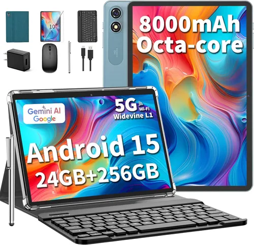 Miniatura 11 de Tablet Android 15 de 10 pulgadas, tableta 2026 con teclado, 24GB+256GB+2TB Expand, tabletas 2 en 1 con Gemini AI, Octa-Core, 8000mAh, WiFi 5G