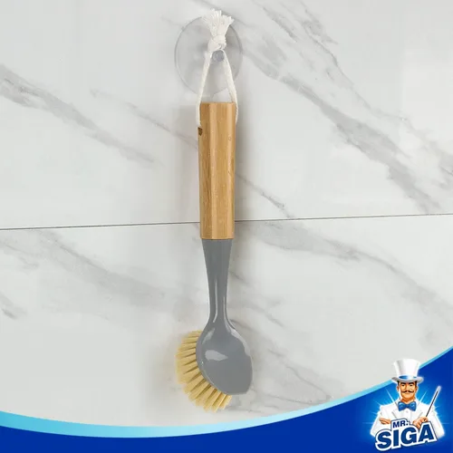 Miniatura 6 de MR.SIGA Cepillo para platos con mango de bambú, raspador incorporado, cepillo para fregar sartenes, ollas, limpieza del fregadero de cocina, paquete