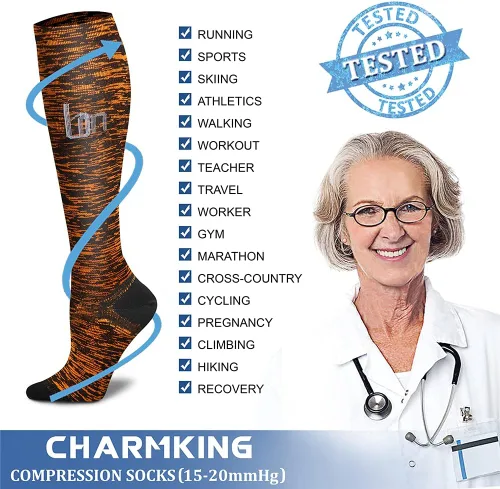 Miniatura 143 de CHARMKING - Calcetines de compresión para mujeres y hombres (3 pares), 15-20 mm Hg, el mejor apoyo para atletismo, running o ciclismo, mejora