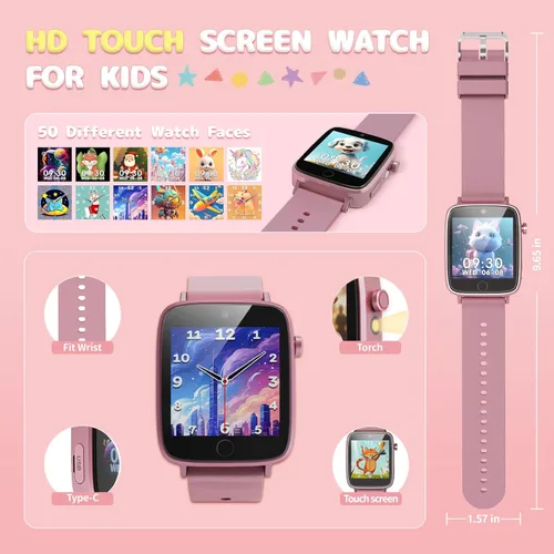 Miniatura 8 de ZUODUN Relojes Inteligentes para Niñas de 4 a 12 Años, Reloj Inteligente para Niños con Cámara, 26 Juegos de Rompecabezas, Reloj Despertador, Rosa