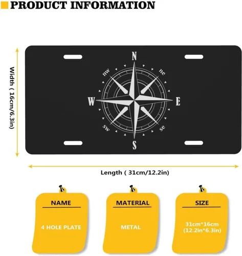 Miniatura 5 de Placa de matrícula decorativa con símbolo de brújula para la parte delantera del automóvil, etiqueta decorativa, placa de metal para automóvil