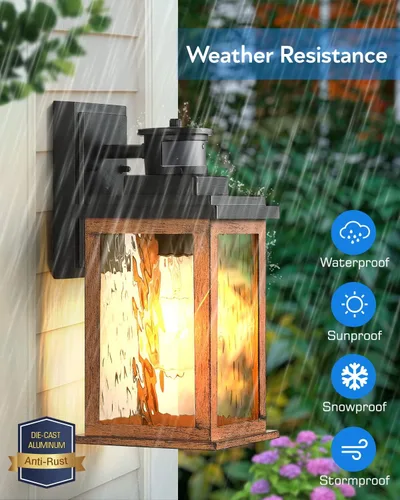 Miniatura 5 de VIANIS Luces para exteriores con sensor de movimiento, iluminación de anochecer a amanecer para casa, luces de grano de madera para garaje, farol