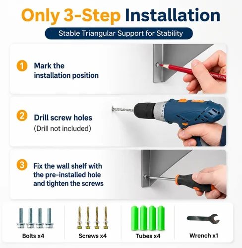 Miniatura 8 de Estante de acero inoxidable de 12 x 36 pulgadas, estantes de acero inoxidable comerciales de 300 libras para montaje en pared, estantes de metal 1