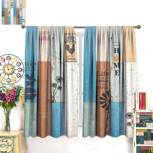 Miniatura 3 de Cortinas rústicas para ventana, molino de viento de granja, vaca, decoración del hogar, cortinas con estampado de animales de campo occidental