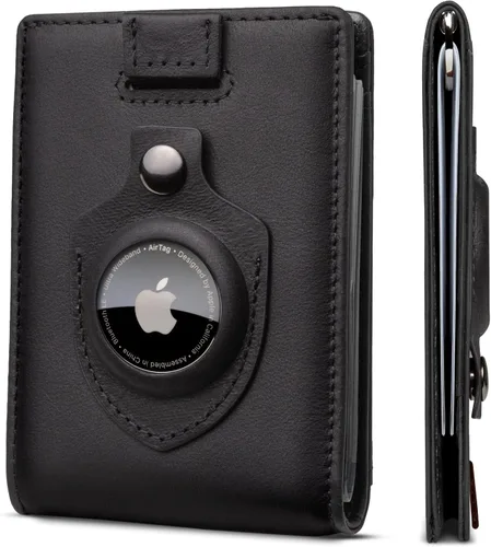 Miniatura 80 de SERMAN BRANDS - Billetera sencilla de cuero genuino con bloqueo RFID para hombre, billetera delgada con bolsillo frontal y clip para dinero