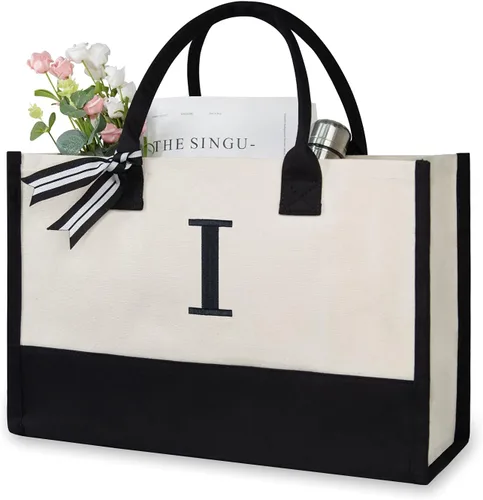 Miniatura 299 de TOPDesign - Bolso de playa de lona con inicial personalizada, bolsa de regalo con monograma, para mujer
