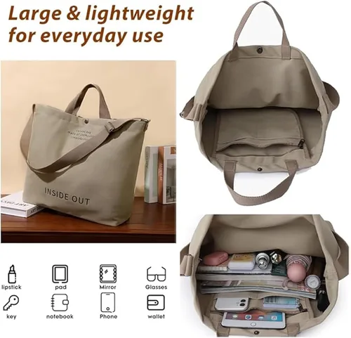 Miniatura 3 de Bolso de mano de lona grande para mujer, bolso de trabajo casual para hombro, bolso cruzado con asa superior, bolsos cruzados