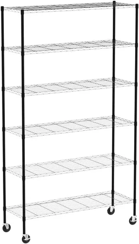 Miniatura 5 de TTY Store Estantería de alambre de 6 niveles, 2100 libras, estantes de almacenamiento de garaje ajustables NSF con niveladores de ruedas y pies