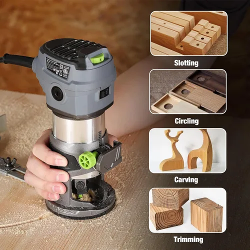 Miniatura 7 de WORKPRO Kit de enrutador compacto, herramienta de enrutador manual con cable de 6.5 amperios, enrutador de madera de 6 velocidades variables