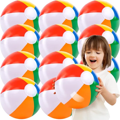 JOYIN Paquete de 12 bolas inflables de playa de 16 pulgadas, grandes bolas de playa arcoíris a granel para fiestas en la piscina, niños y adultos,