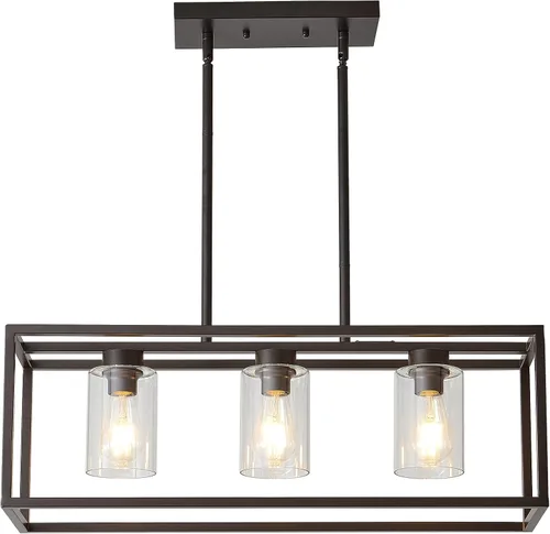 Miniatura 15 de XILICON - Lámpara colgante de comedor estilo granja de níquel cepillado, 5 luces, moderna, lámpara colgante contemporánea con pantalla de cristal